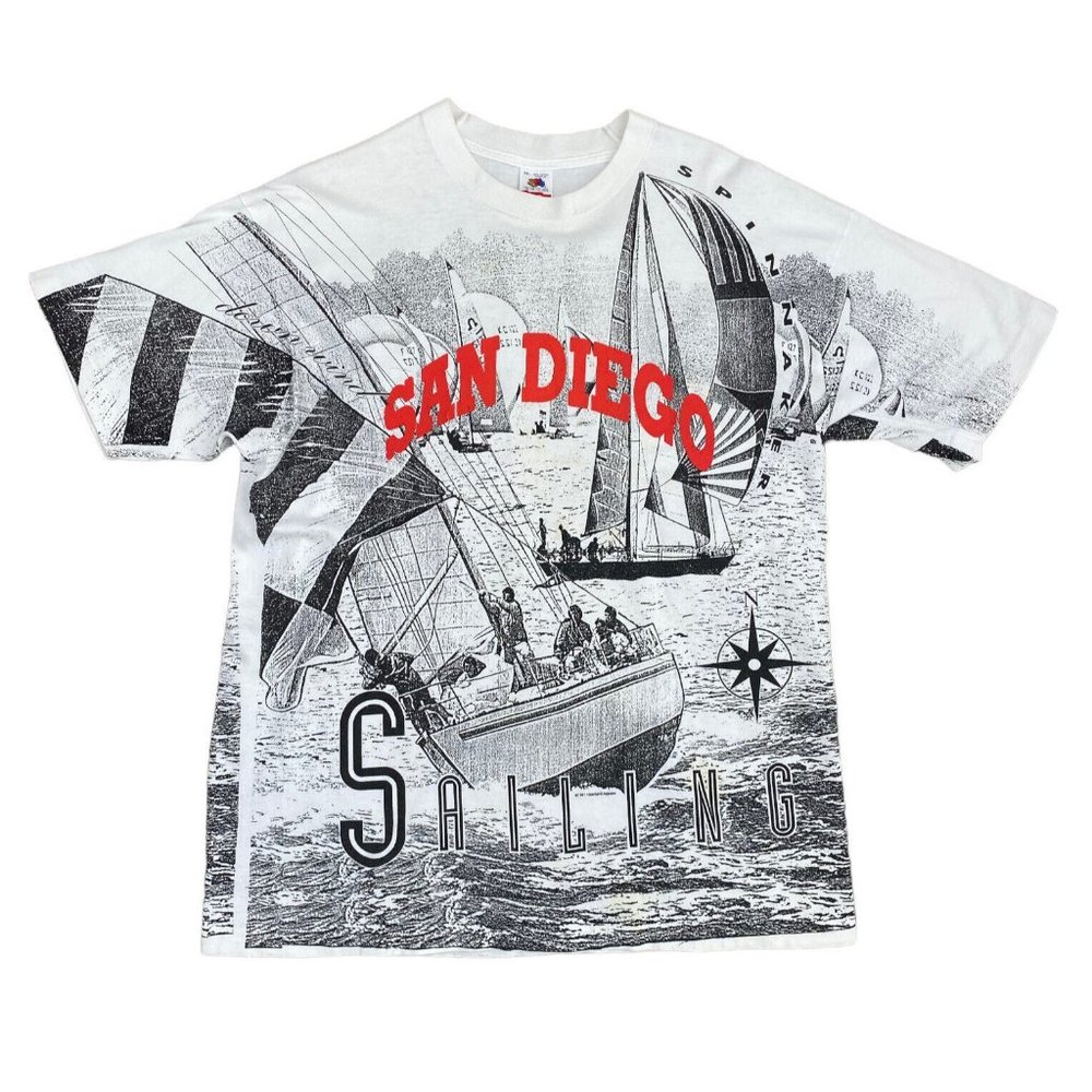 Vtg 1991 Heartland Apparel San Diego Sailing T-shirt Men's XXL All Over Print